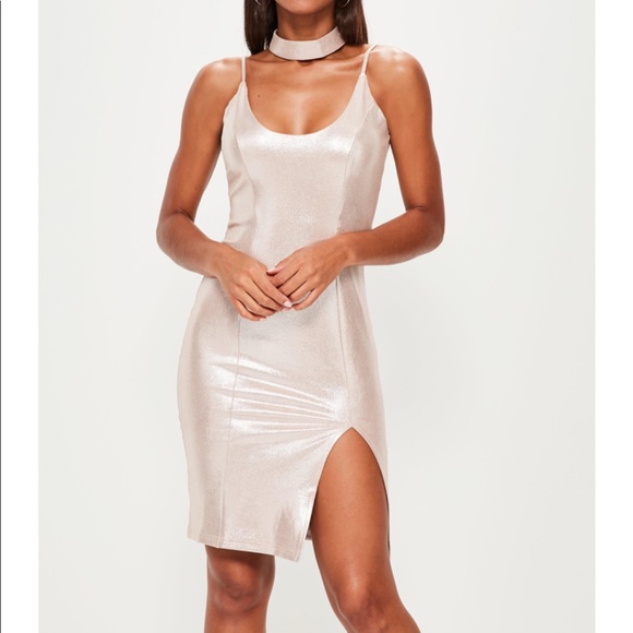 Missguided Faux suede shimmer choker dress - Picture 2 of 8